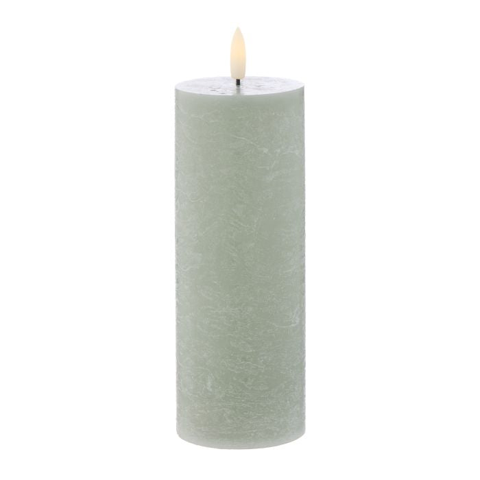 AMALFI HUGHE LED FLICKERING PILLAR CANDLE RUSTIC GREEN 7.5X7.5X20CM