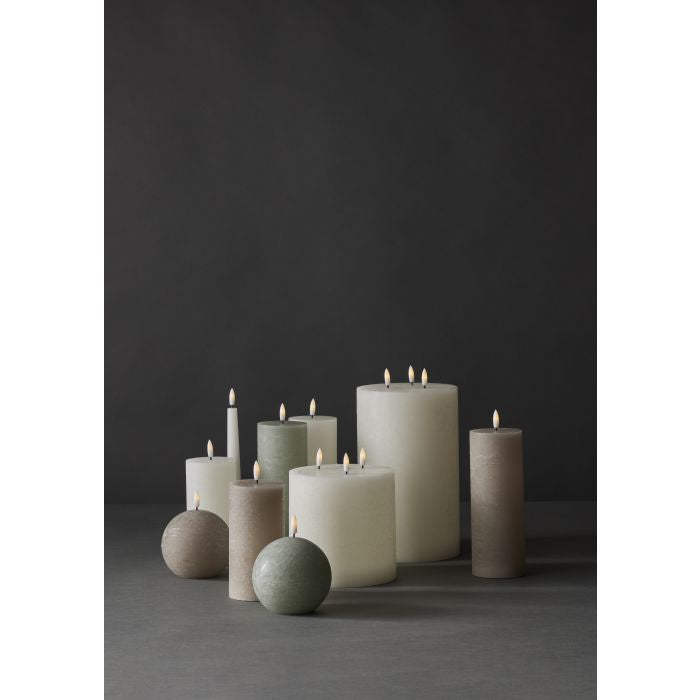 AMALFI HUGHE LED FLICKERING PILLAR CANDLE RUSTIC GREEN 7.5X7.5X20CM