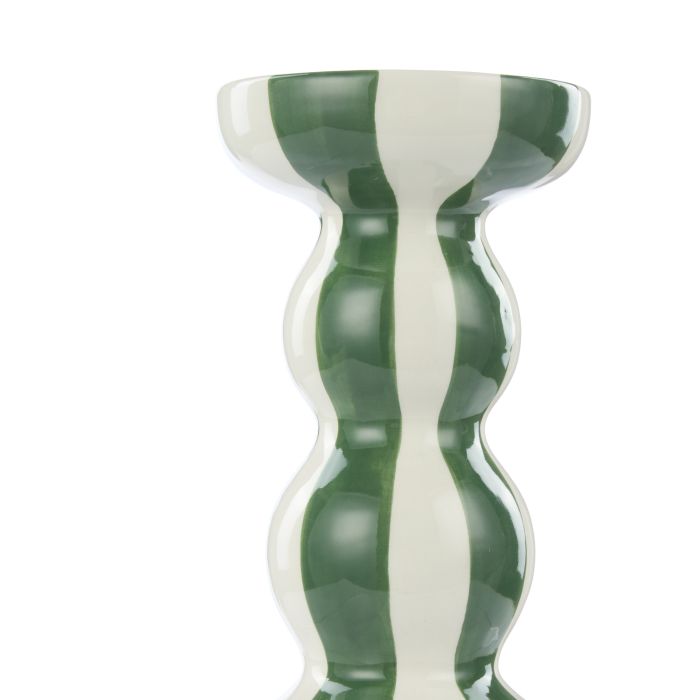 Lane Stripe Candle Holder Large Green & White
