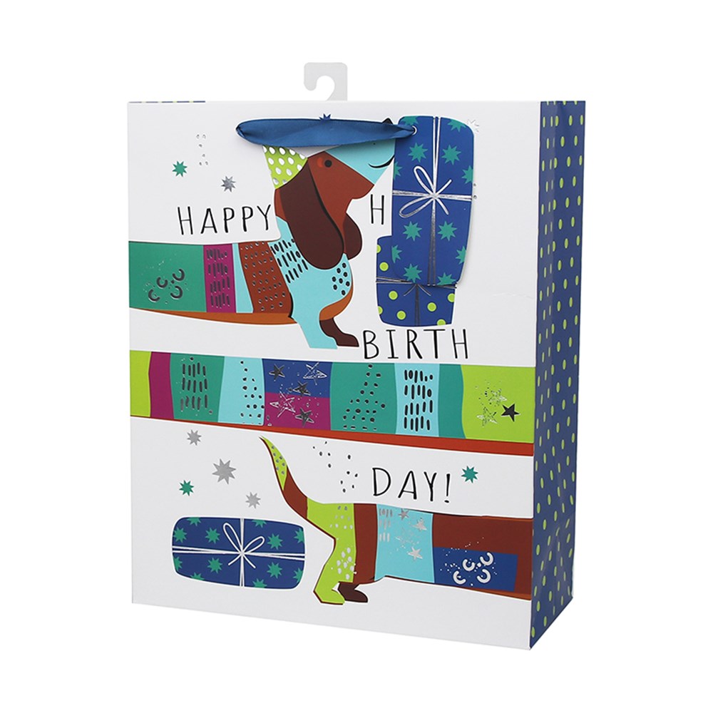 XLRG DACHSHUND HAPPY B'DAY GIFT BAG W/HOT STAMP