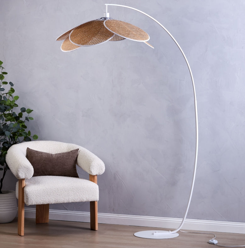 Amalfi Boucle and Wood Curved Armchair White & Natural
