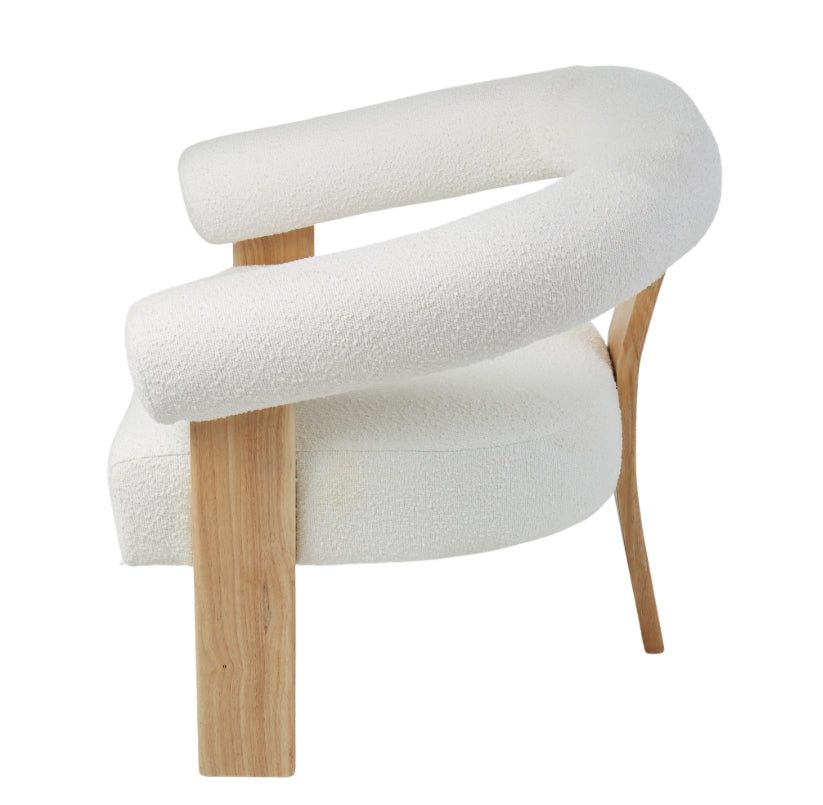 Amalfi Boucle and Wood Curved Armchair White & Natural