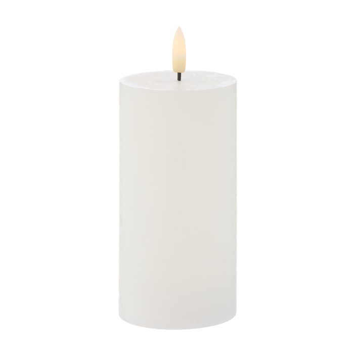 AMALFI HUGHE LED FLICKERING PILLAR CANDLE RUSTIC WHITE 7.5x7.5x15cm
