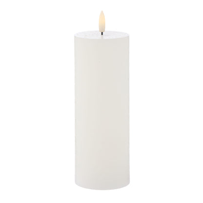 AMALFI HUGHE LED FLICKERING PILLAR CANDLE RUSTIC WHITE 7.5X7.5X20CM