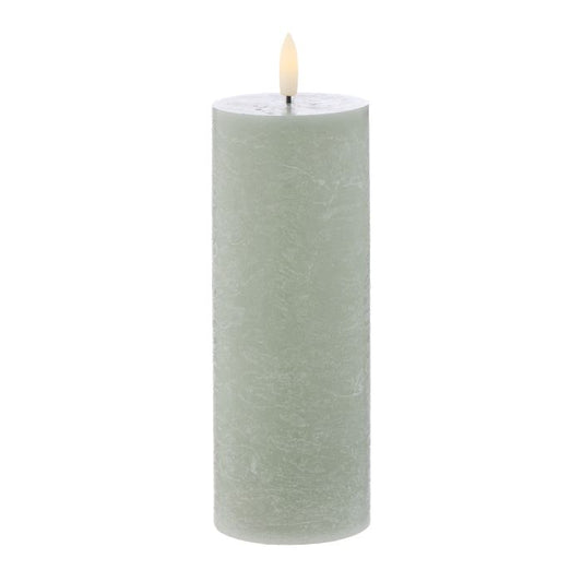 AMALFI HUGHE LED FLICKERING PILLAR CANDLE RUSTIC GREEN 7.5X7.5X20CM