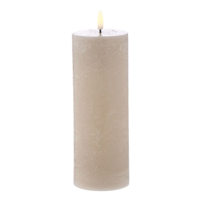AMALFI HUGHE LED FLICKERING PILLAR CANDLE RUSTIC TAUPE 7.5X7.5X20CM