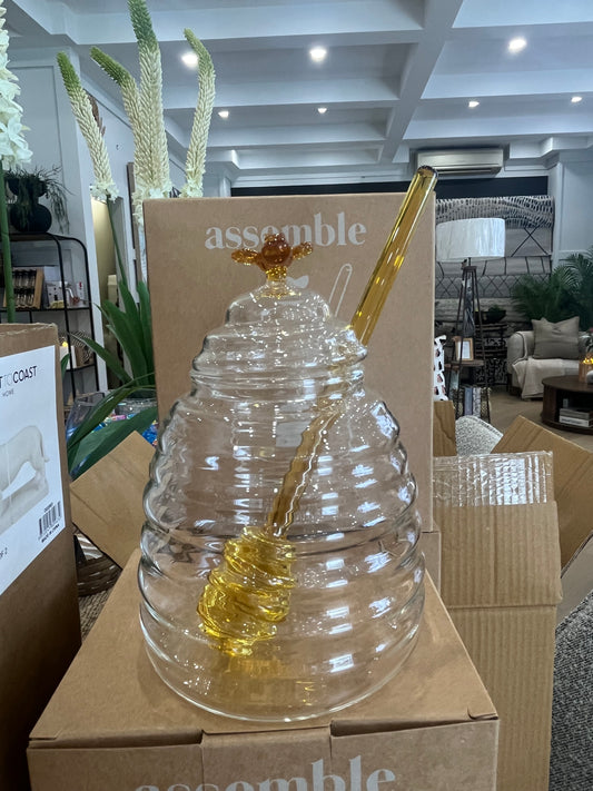Hive Glass Honey Pot W Dipper