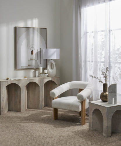 Amalfi Boucle and Wood Curved Armchair White & Natural