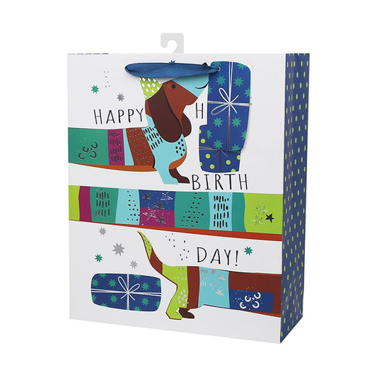 XLRG DACHSHUND HAPPY B'DAY GIFT BAG W/HOT  STAMP
