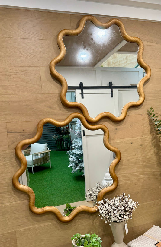80cm Wave Round Mirror Natural