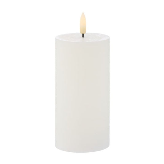 AMALFI HUGHE LED FLICKERING PILLAR CANDLE RUSTIC WHITE 7.5x7.5x15cm