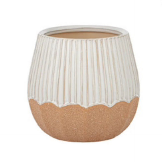 Fluted Ceramic White & Natural Pot. HALF PRICE